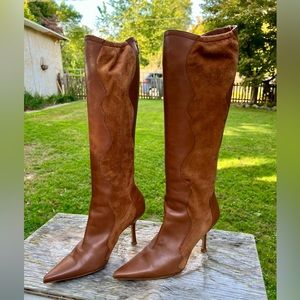 Jimmy Choo Suede and Leather Chestnut Boots.